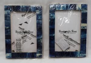 New Set of 2  Handicrafts Home Blue Resin Inlay 4x6 Picture Photo Frames Decor